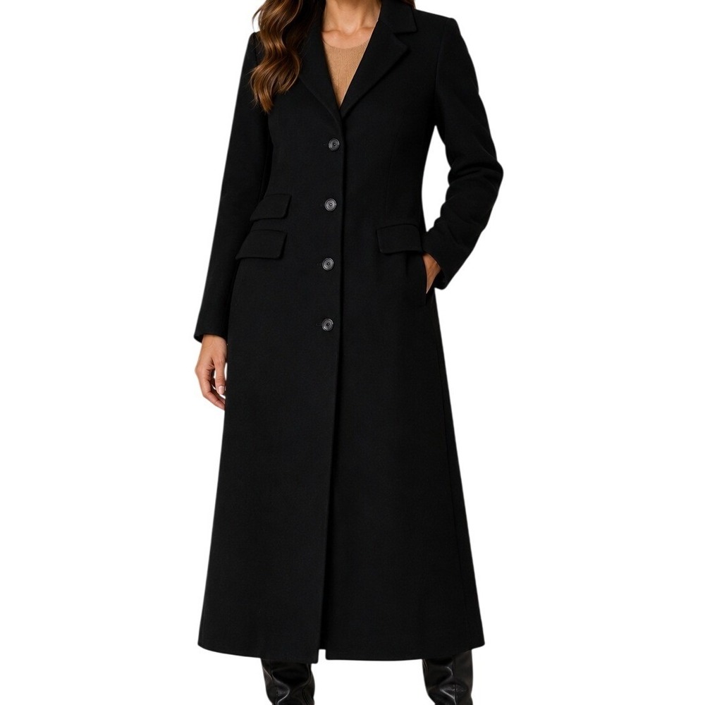 Ann Taylor Loft Black Wool Blend Longline Overcoat Women's 8